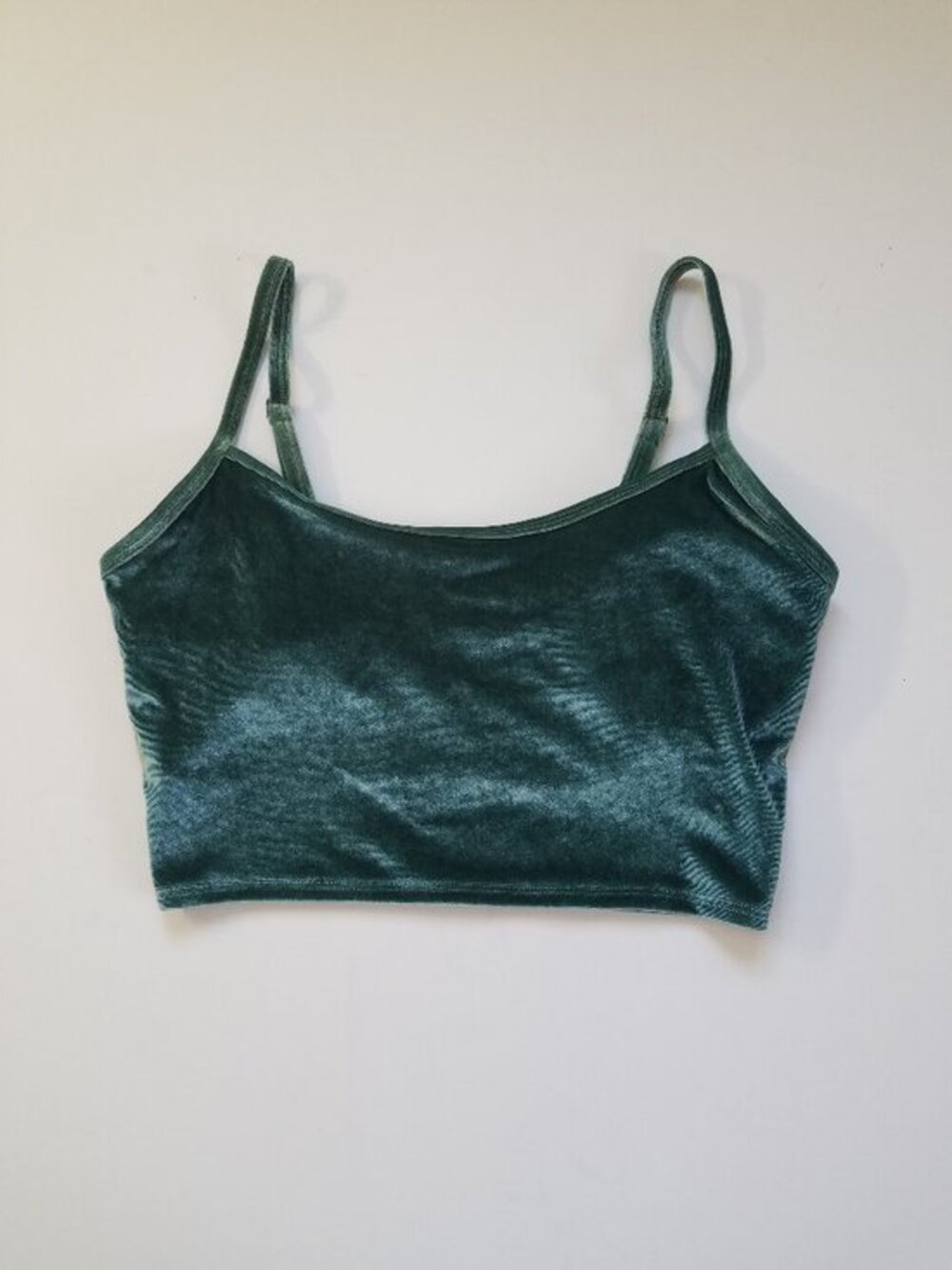 PINK Victoria's Secret Velvet Crop Top with Built in Bra Padded Green Size S